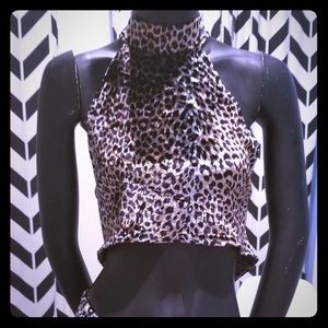 Leopard Print Velvet Halter Top And Hip Hugers